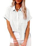 Linen Blend Casual Plain Shirt Collar Shirt