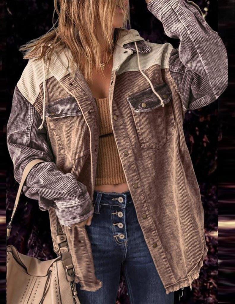 Hoodie Vintage Loose Multicolor Block Jacket