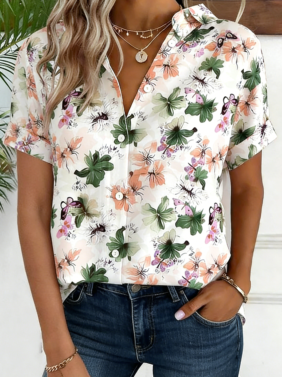 Elegant Butterfly Shawl Collar Shirt
