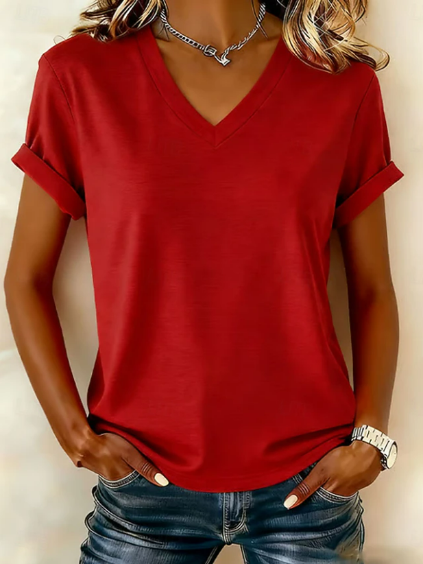 Women's Short Sleeve T-shirt Summer White Plain Printing V Neck Holiday Going Out Vintage Top