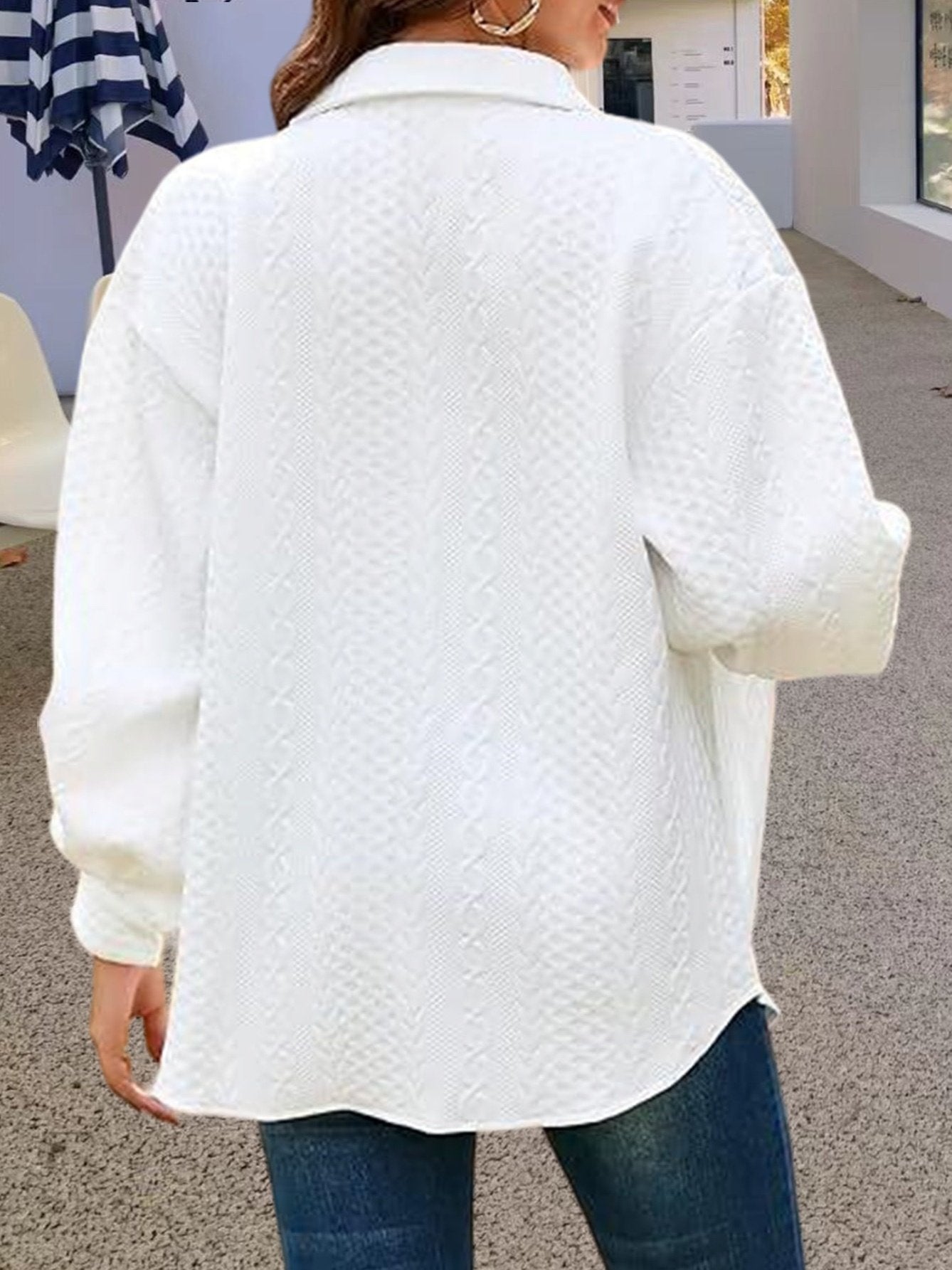 Women's Long Sleeve Shirt Spring/Fall White Plain Split Joint Shirt Collar Daily Going Out Casual Top