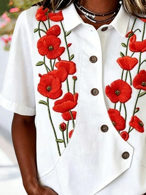 3D Printing Shawl Collar Short Sleeve Asymmetry Placket Design Button Summer Going Out Casual Shirt