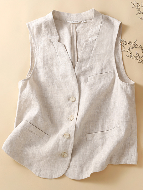 Plain Others Linen Vintage Vest
