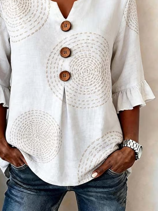 Women's Half Sleeve Blouse Summer White Abstract Printing V Neck Daily Going Out Vintage Top