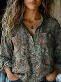 Casual Geometric Shawl Collar Loose Shirt