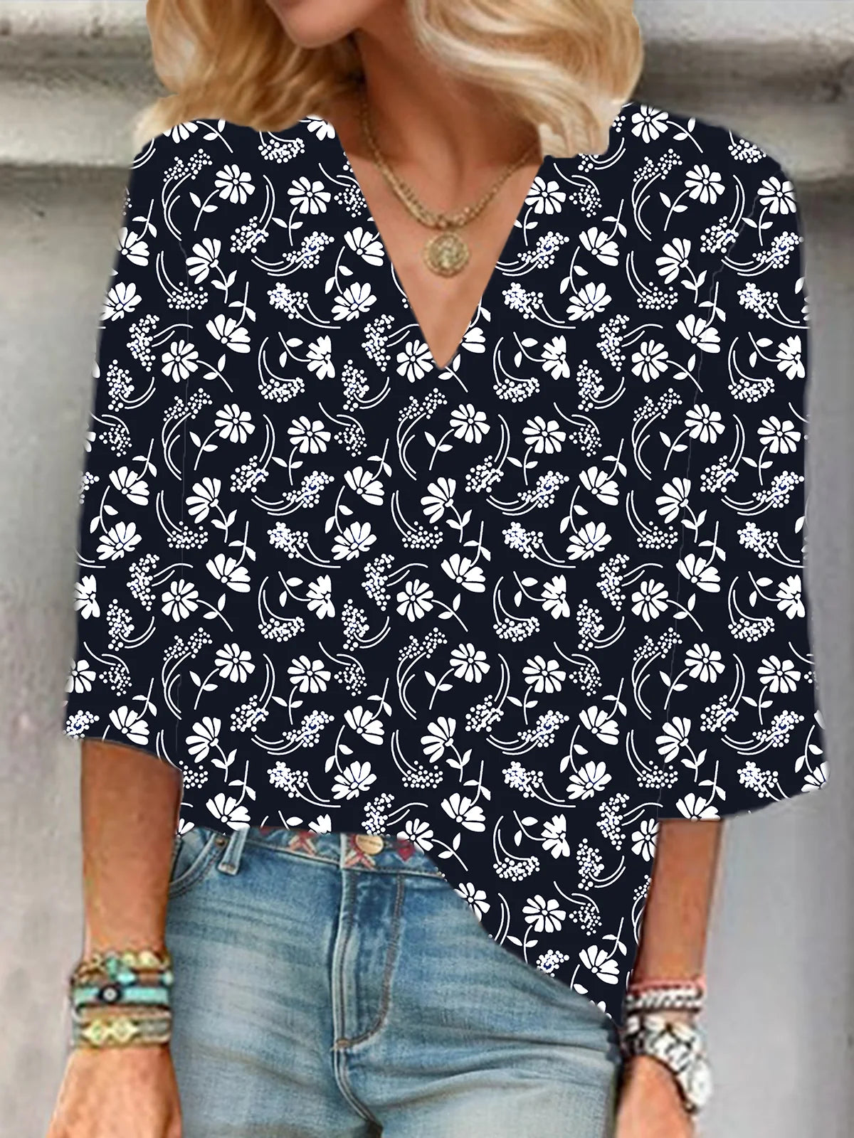 Plants Shawl Collar Casual Cotton Blouse