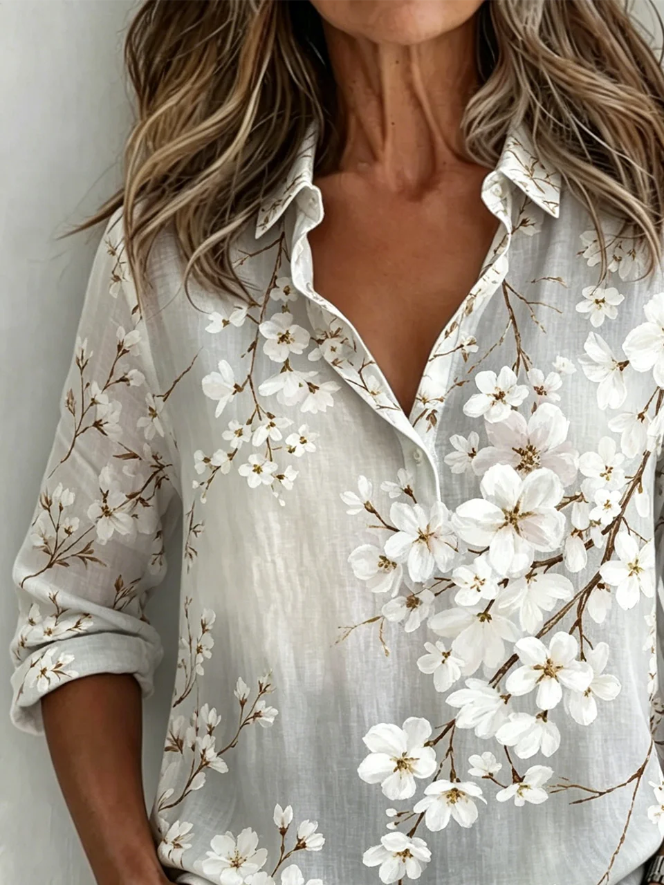 Vintage V Neck Loose Floral Shirt