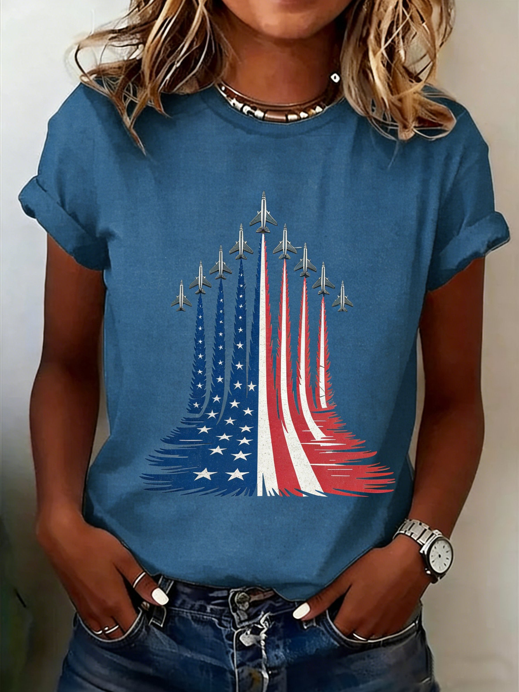 3D Printing America Flag 250th Anniversary Crew Neck Short Sleeve Casual T-Shirt