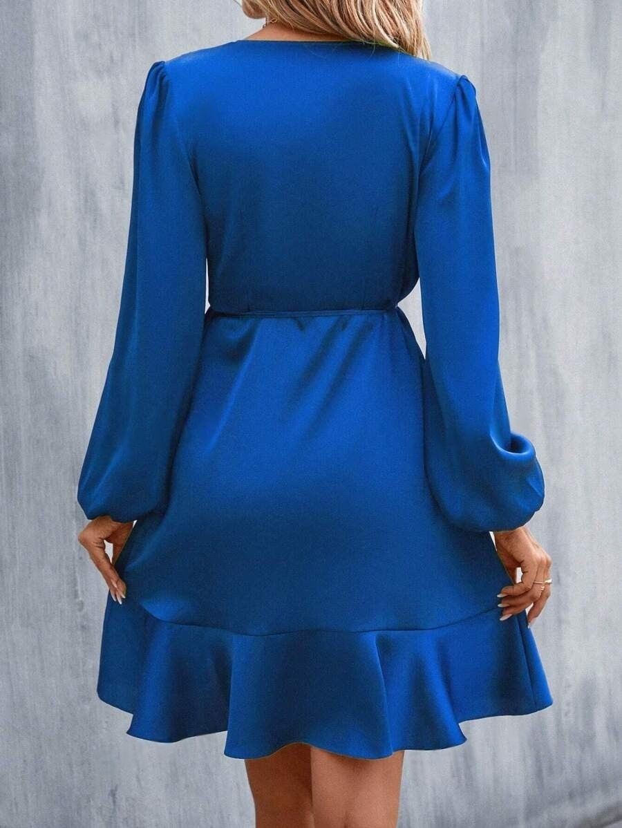 Stain Plain V Neck Long Sleeve Elegant Going Out Midi Dress