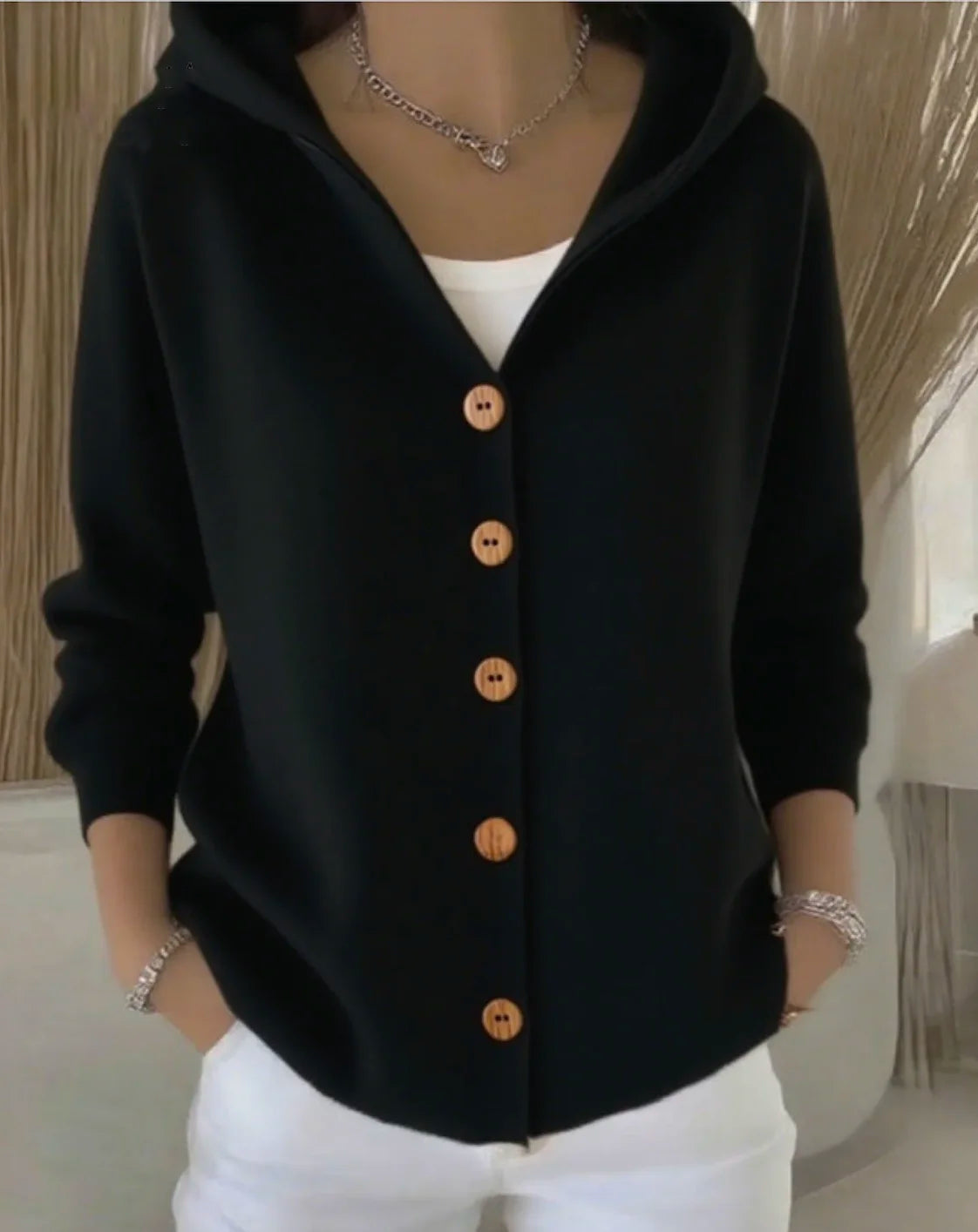 Women Casual Plain Hoodie Long Sleeve Cardigan