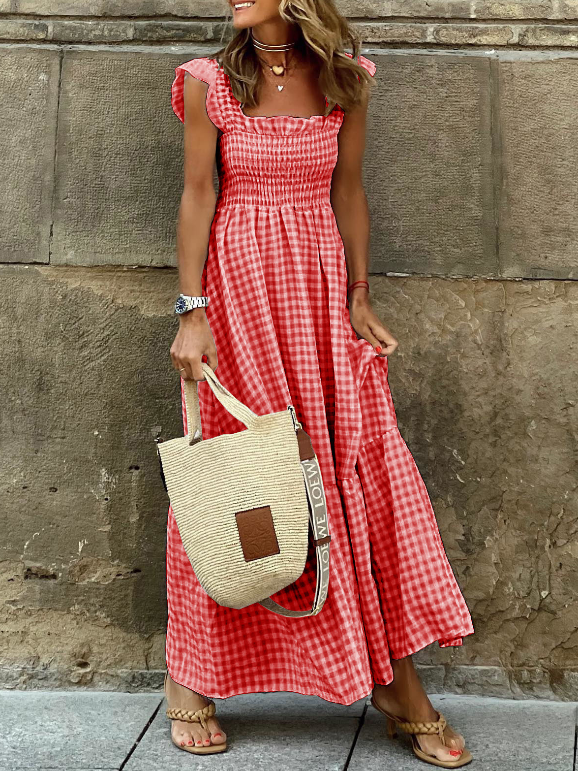 Plaid Regular Fit Elegant Dress With No