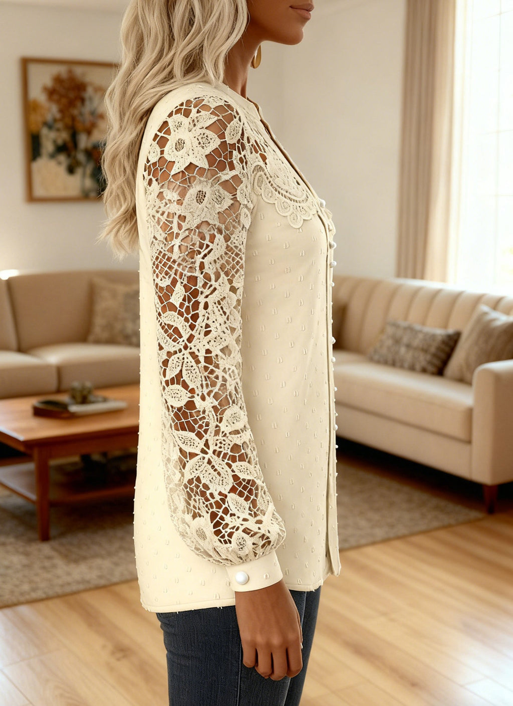 Regular Fit A-Line Casual Lace Blouse