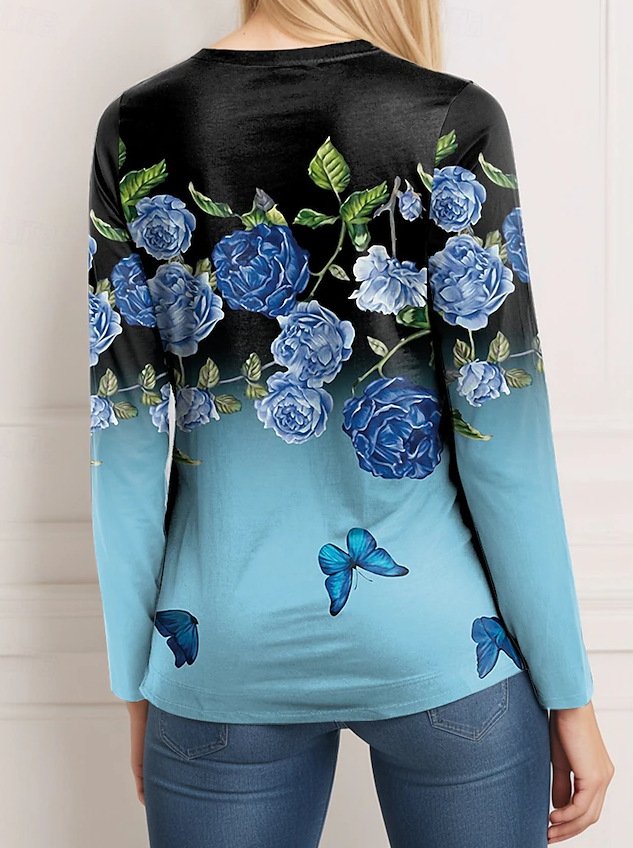 Casual V Neck Floral Loose Blouse