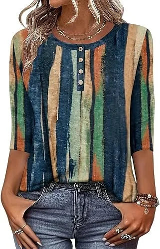 Casual Crew Neck Striped Cotton T-Shirt