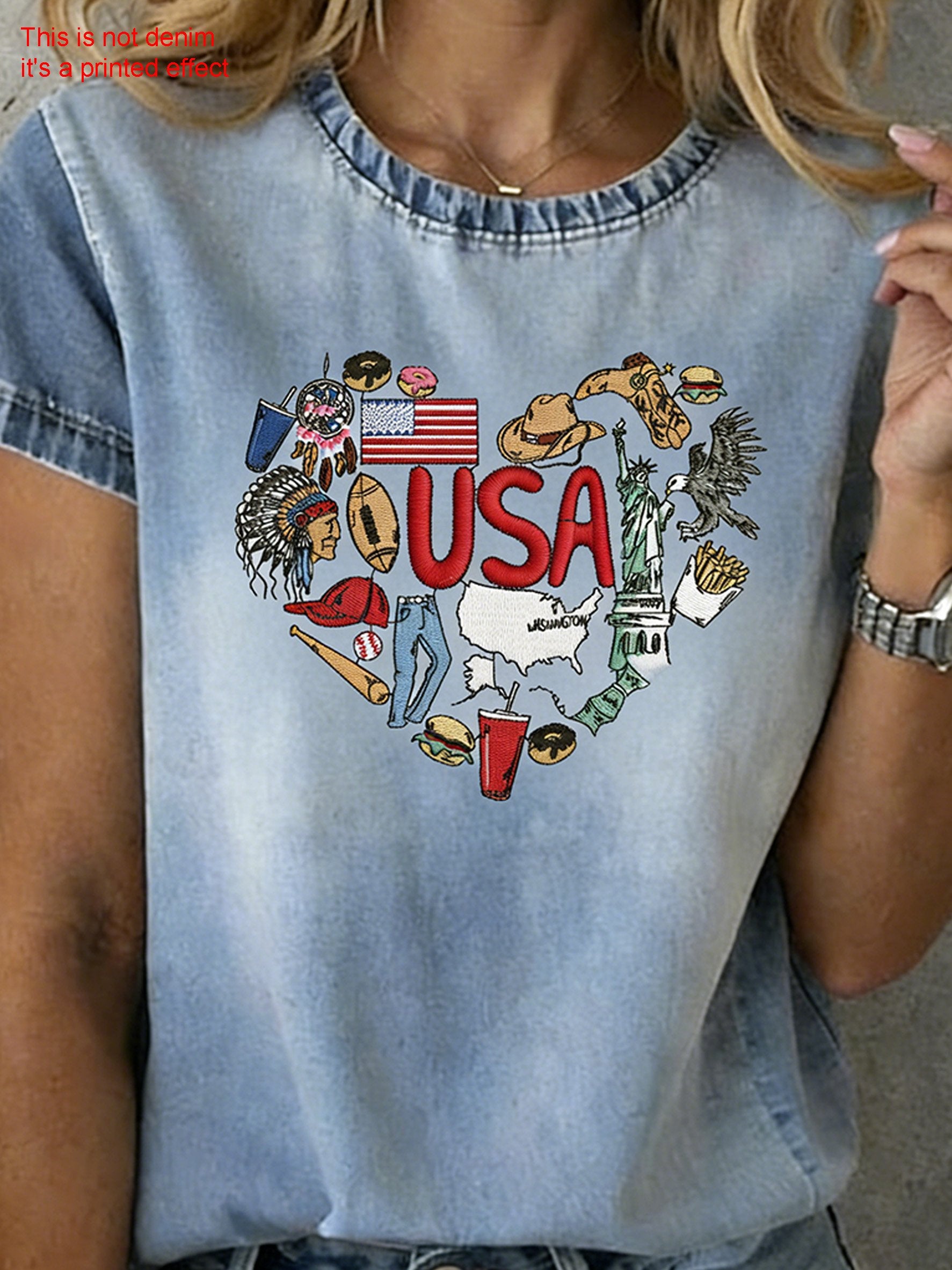 Cotton 3D Printing Butterfly Round Neck Short Sleeve 250th Anniversary Letter Pattern Summer Casual T-Shirt