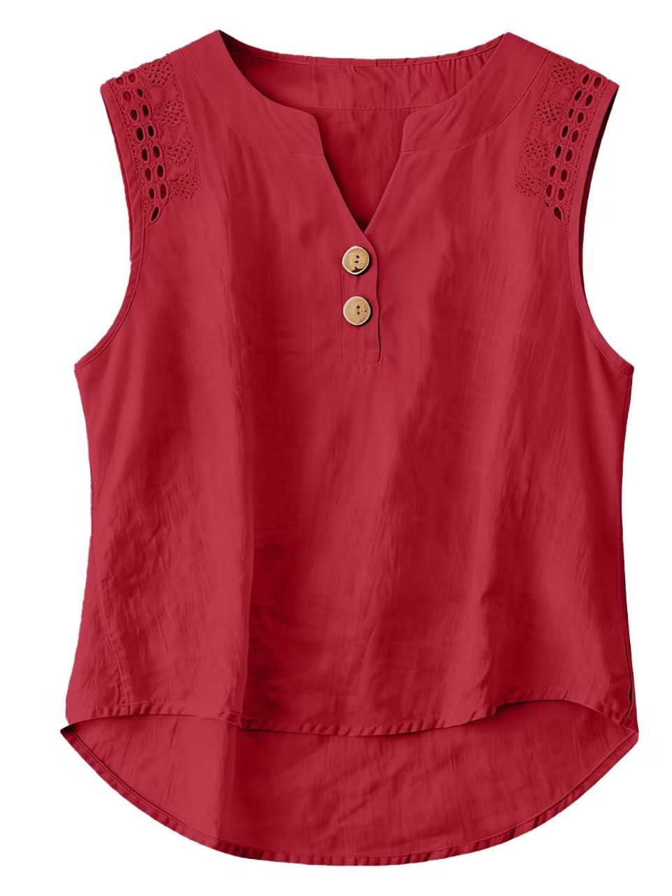 Cotton Casual Plain Lace V Neck Blouse