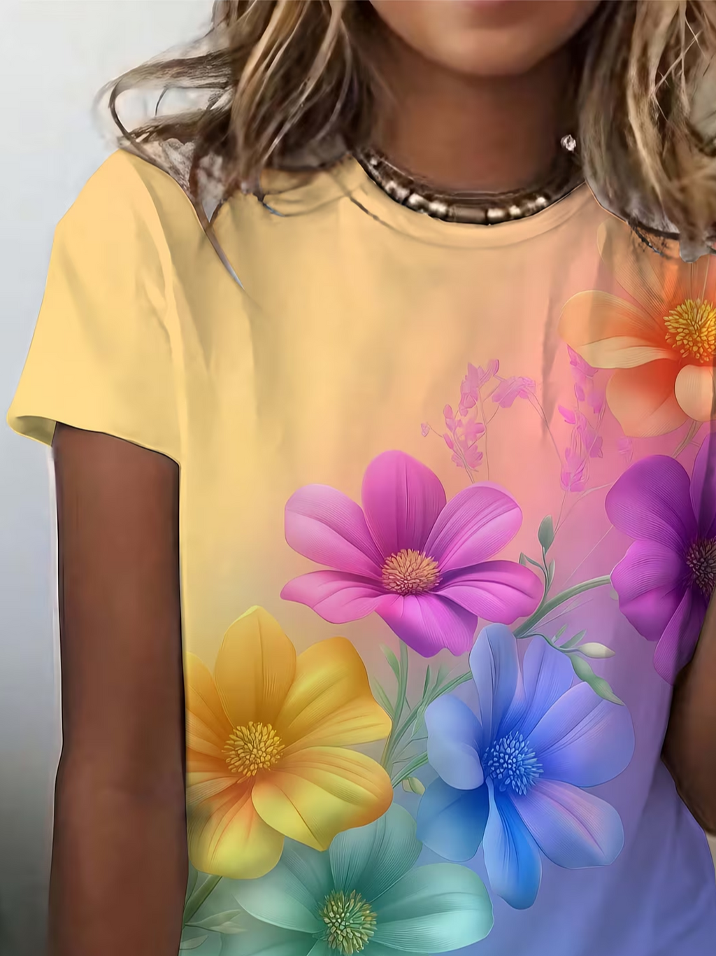 Women's Short Sleeve T-shirt Summer As Picture Floral Printing Jersey Crew Neck Daily Going Out Casual Top