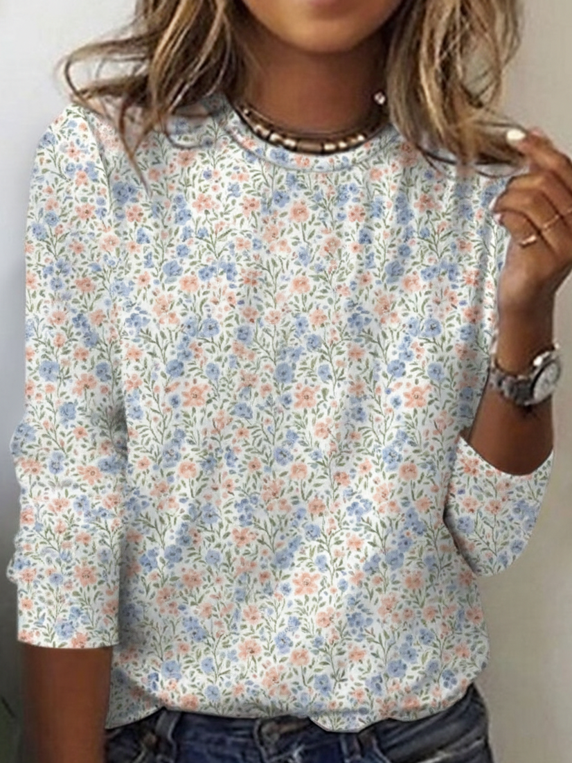 Cotton-Blend Simple Loose T-Shirt