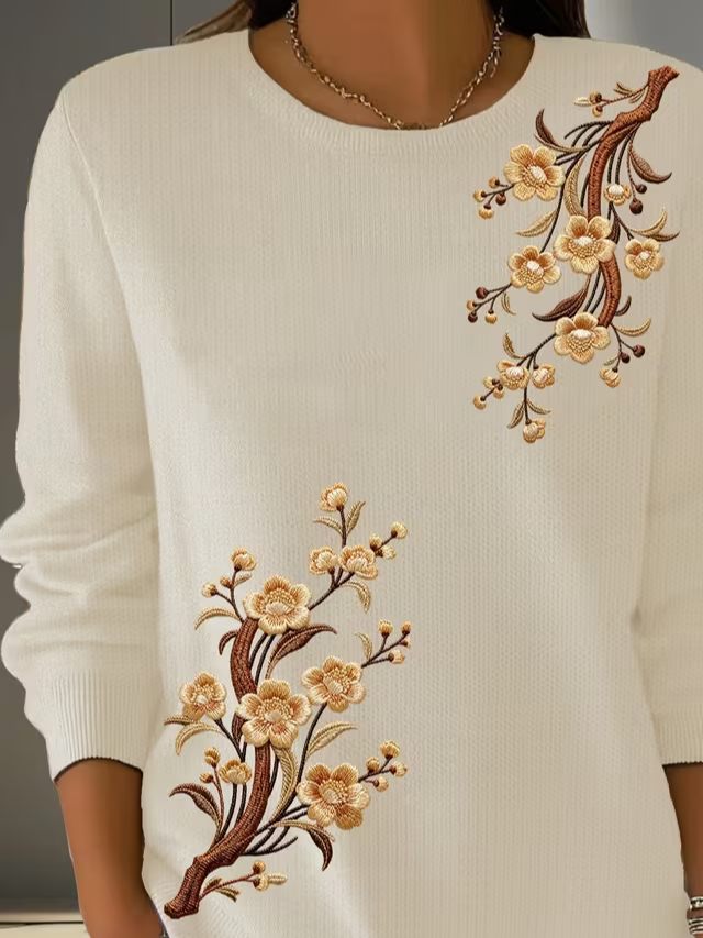 Simple Floral Printing Crew Neck Sweater