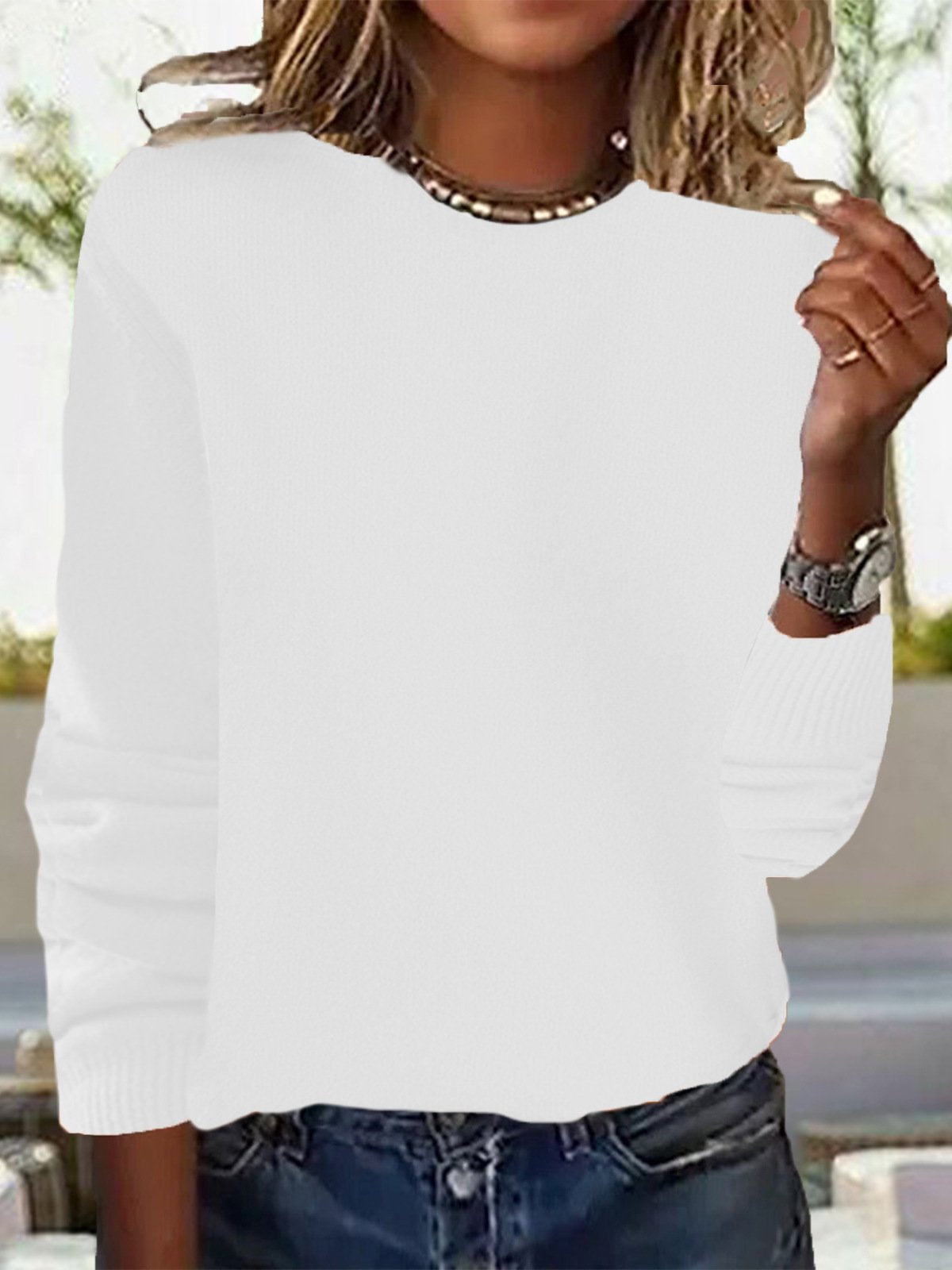 Women Casual Plain Spring/Fall Daily Loose Long Sleeve Yarn/Wool yarn H-Line Regular Sweaters