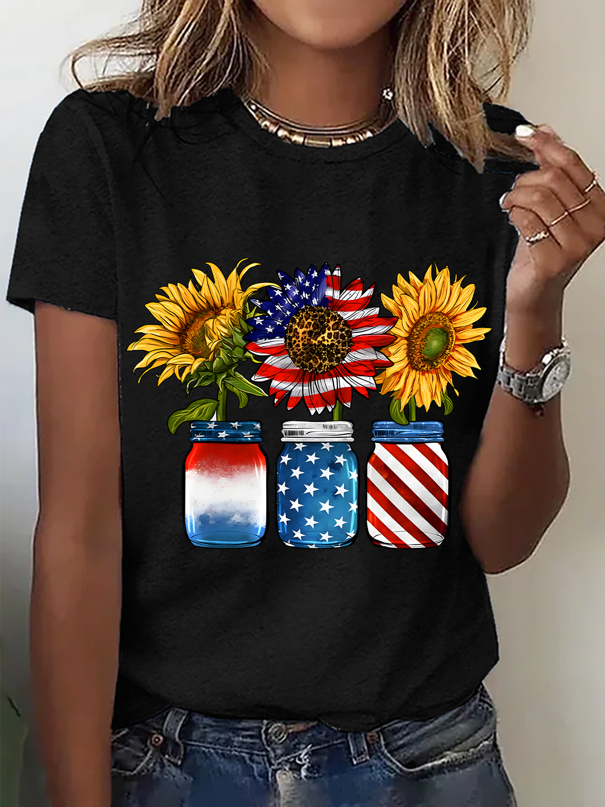 America Sunflower Cotton T-Shirt