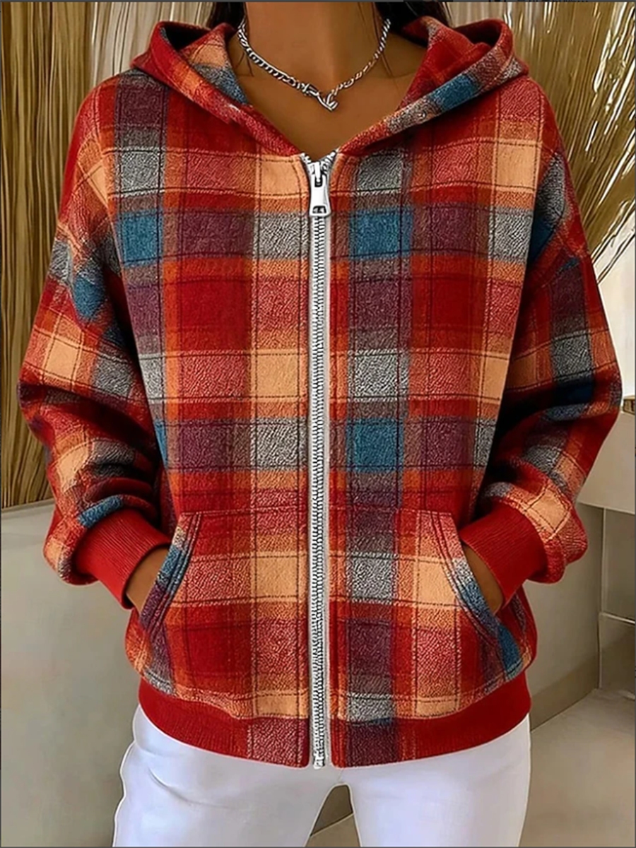 Hoodie Casual Loose Multicolor Block Jacket
