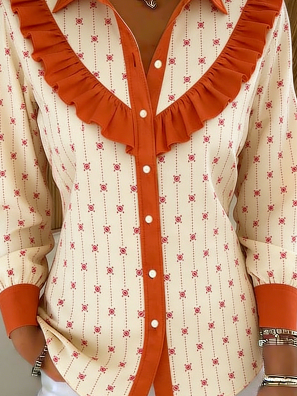 Geometric Loose Shawl Collar Romantic Shirt