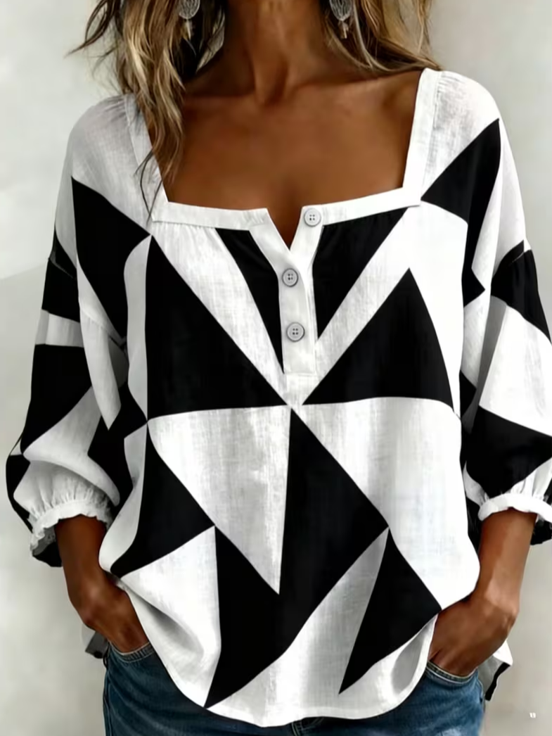 Women's Three Quarter Sleeve Blouse Spring/Fall White Abstract Printing Square Neck Daily Going Out Vintage Top