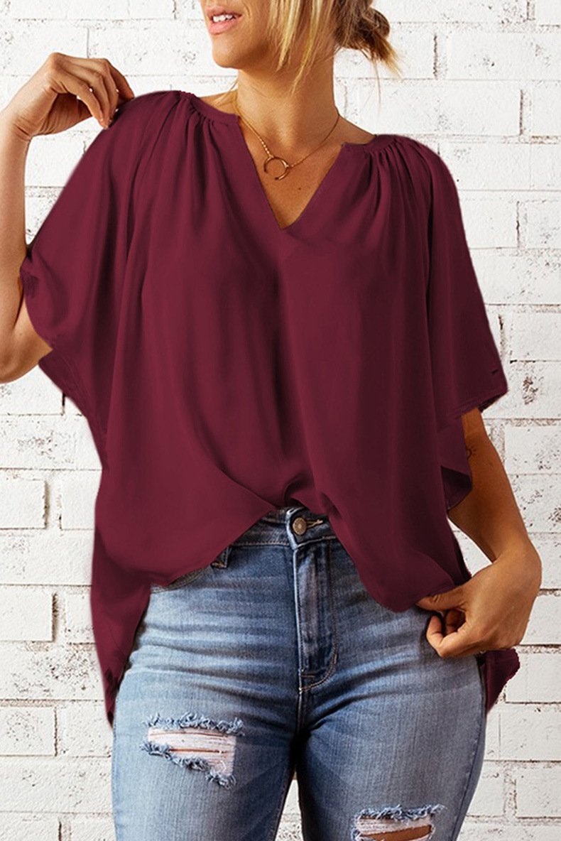 Elegant Loose Plain V Neck T-Shirt