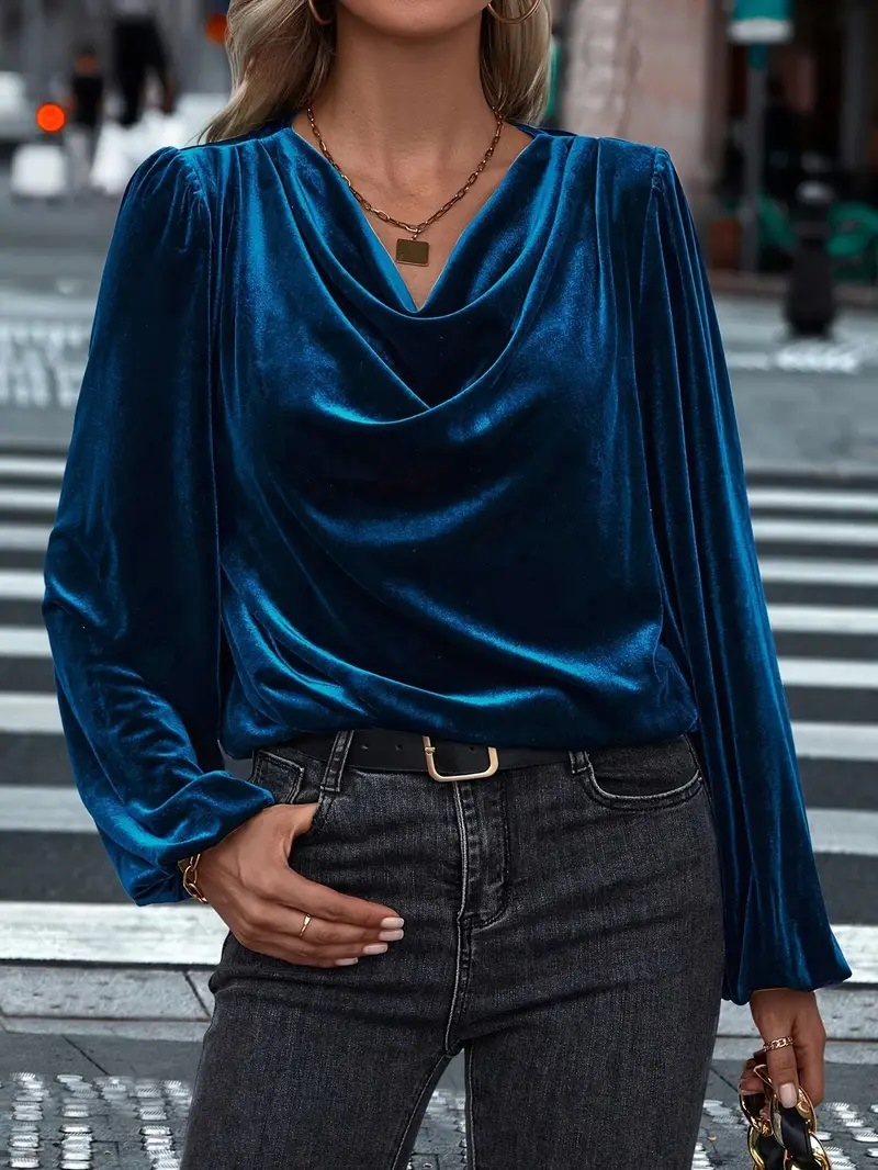 Party Velvet Loose Cowl Neck Blouse