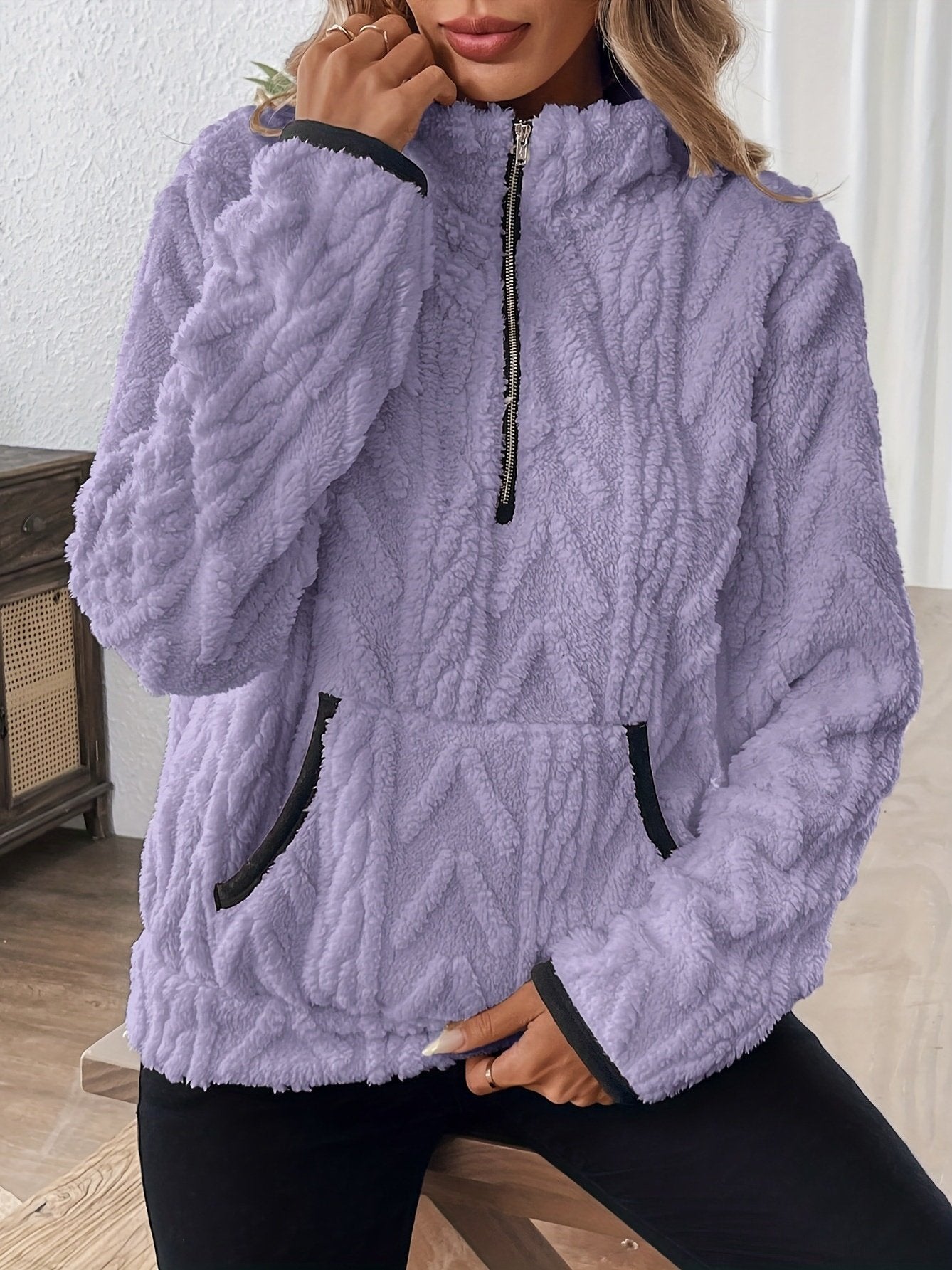 Plain Lady Romance Loose Stand Collar Sweatshirt