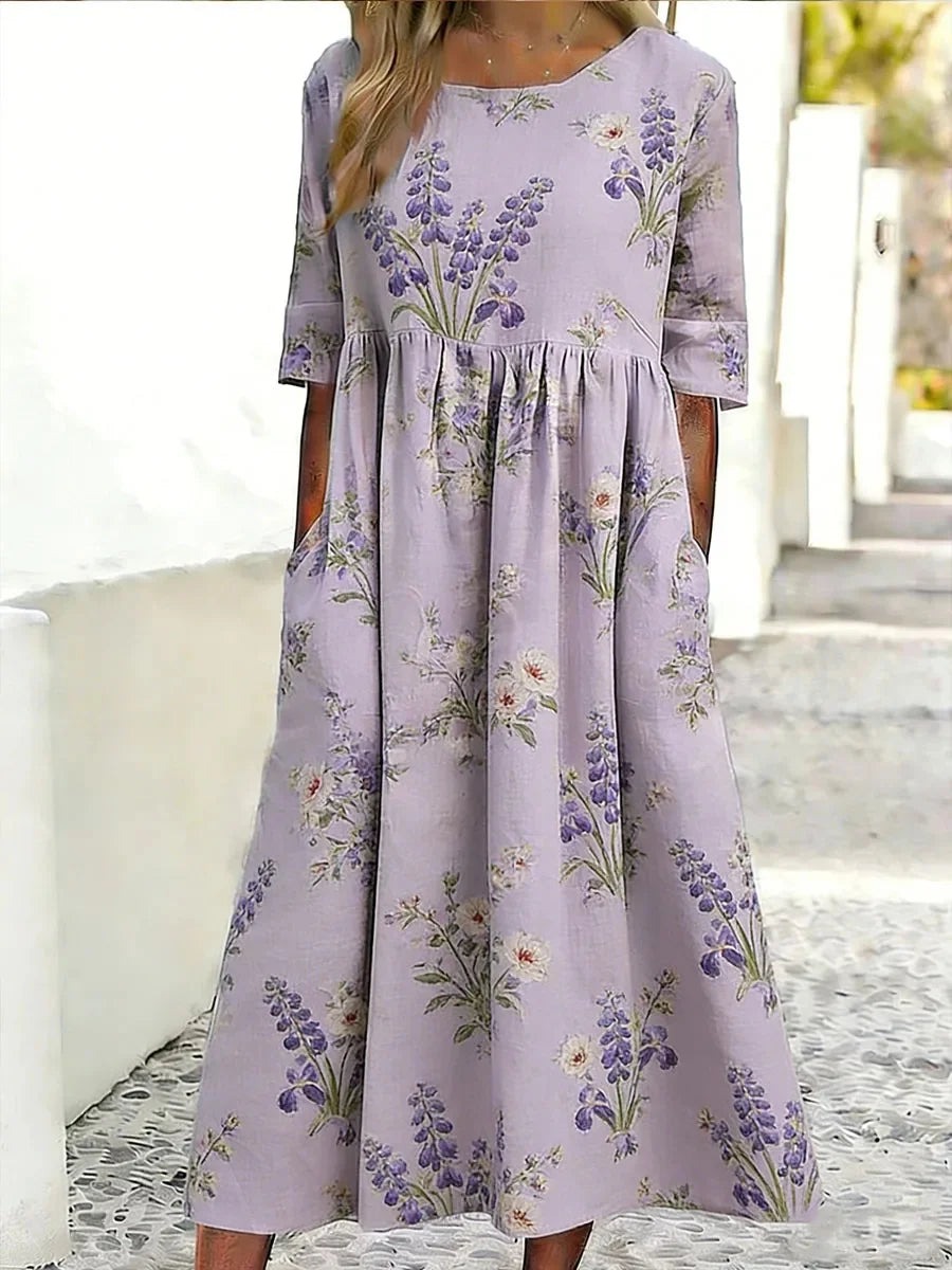 Loose Elegant 3D Printing Crew Neck Dress With No