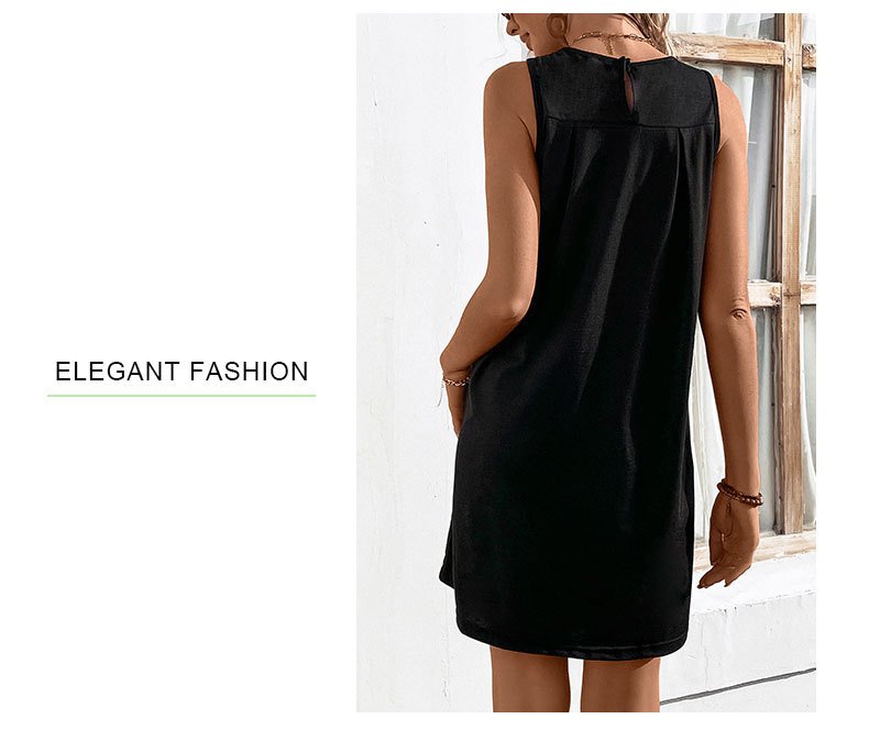 Plain Elegant Cotton-Blend Crew Neck Dress With No