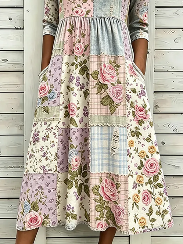 Women's Half Sleeve Summer As Picture Floral Printing Crew Neck Daily Going Out Casual Maxi H-Line Dress