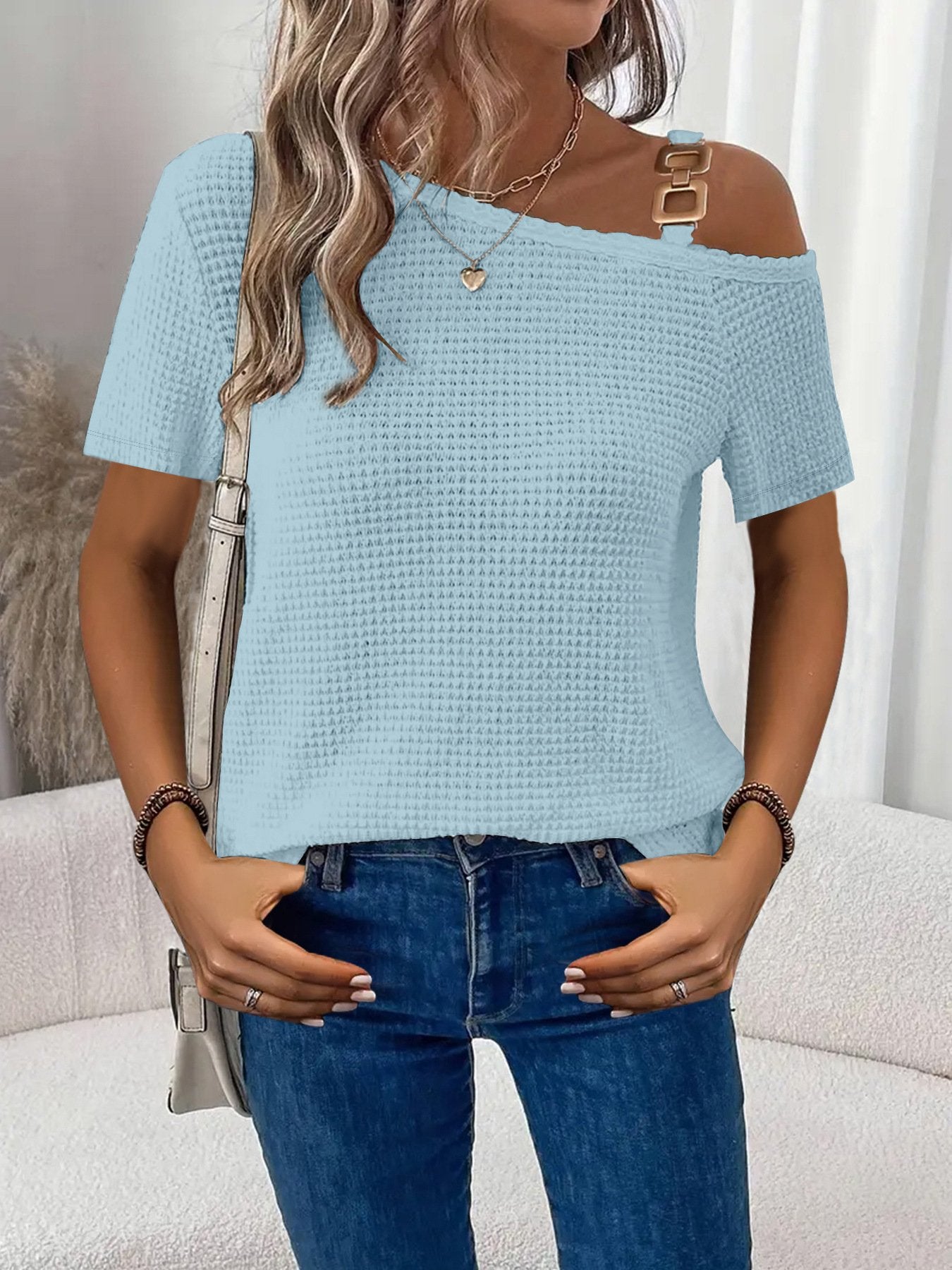 Women's Short Sleeve T-shirt Summer White Plain Split Joint Asymmetrical Daily Going Out Casual Top