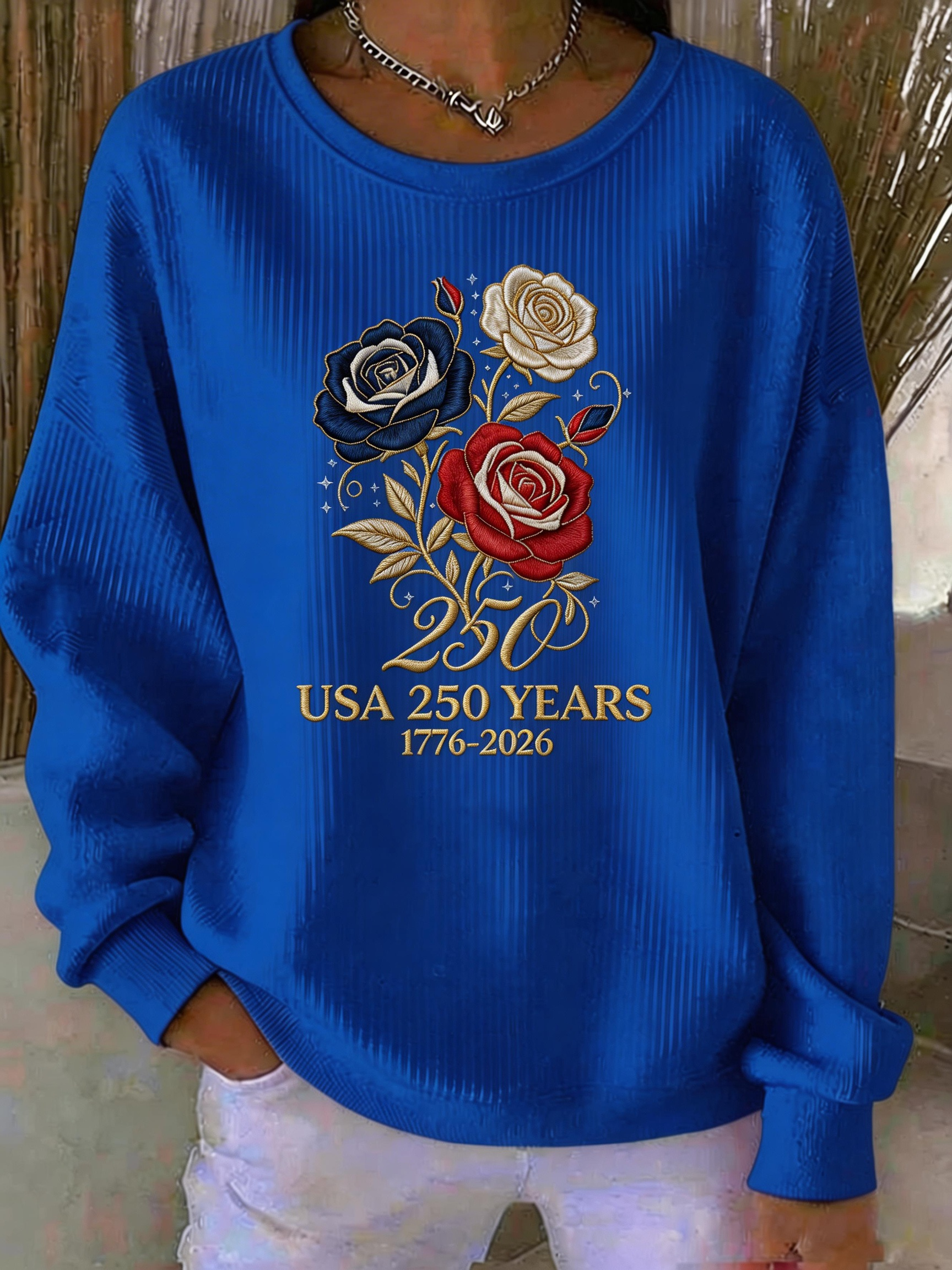 USA 250 Years Celebration Rose Print Sweatshirt