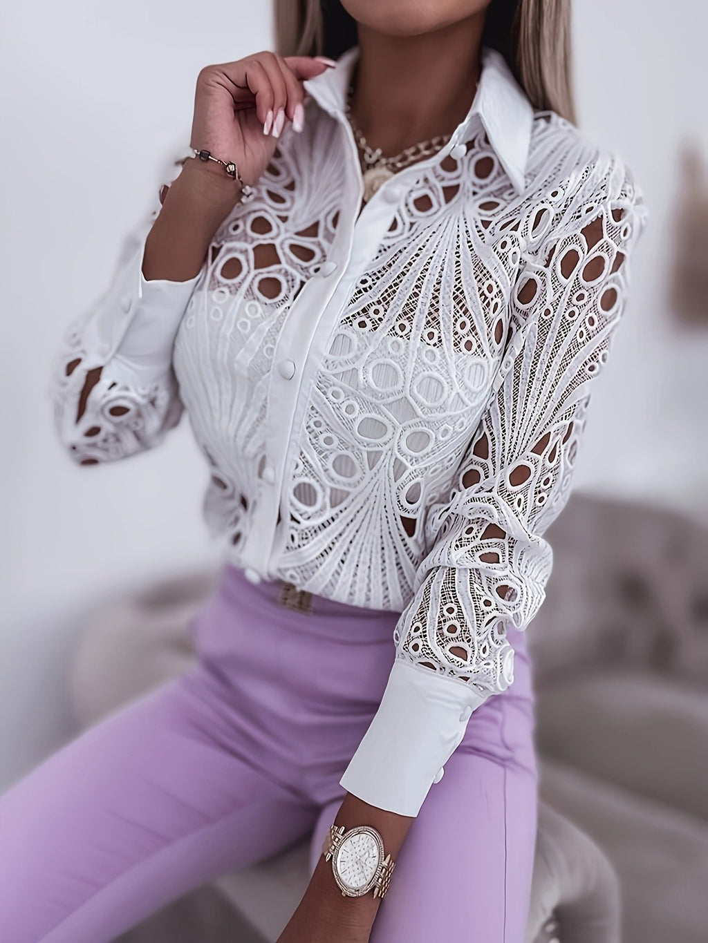Plain Loose Elegant Shawl Collar Shirt