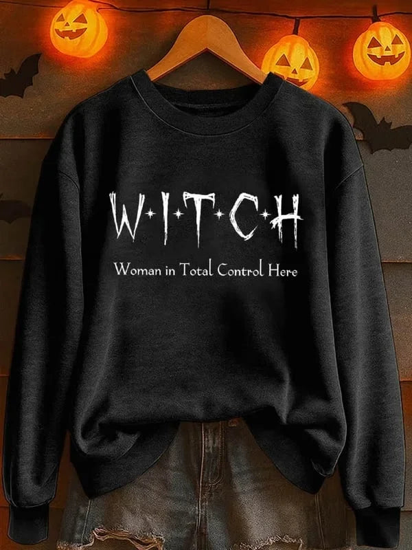 Women's Halloween Witch Casual Long Sleeve Crew Neck Sweatshirt