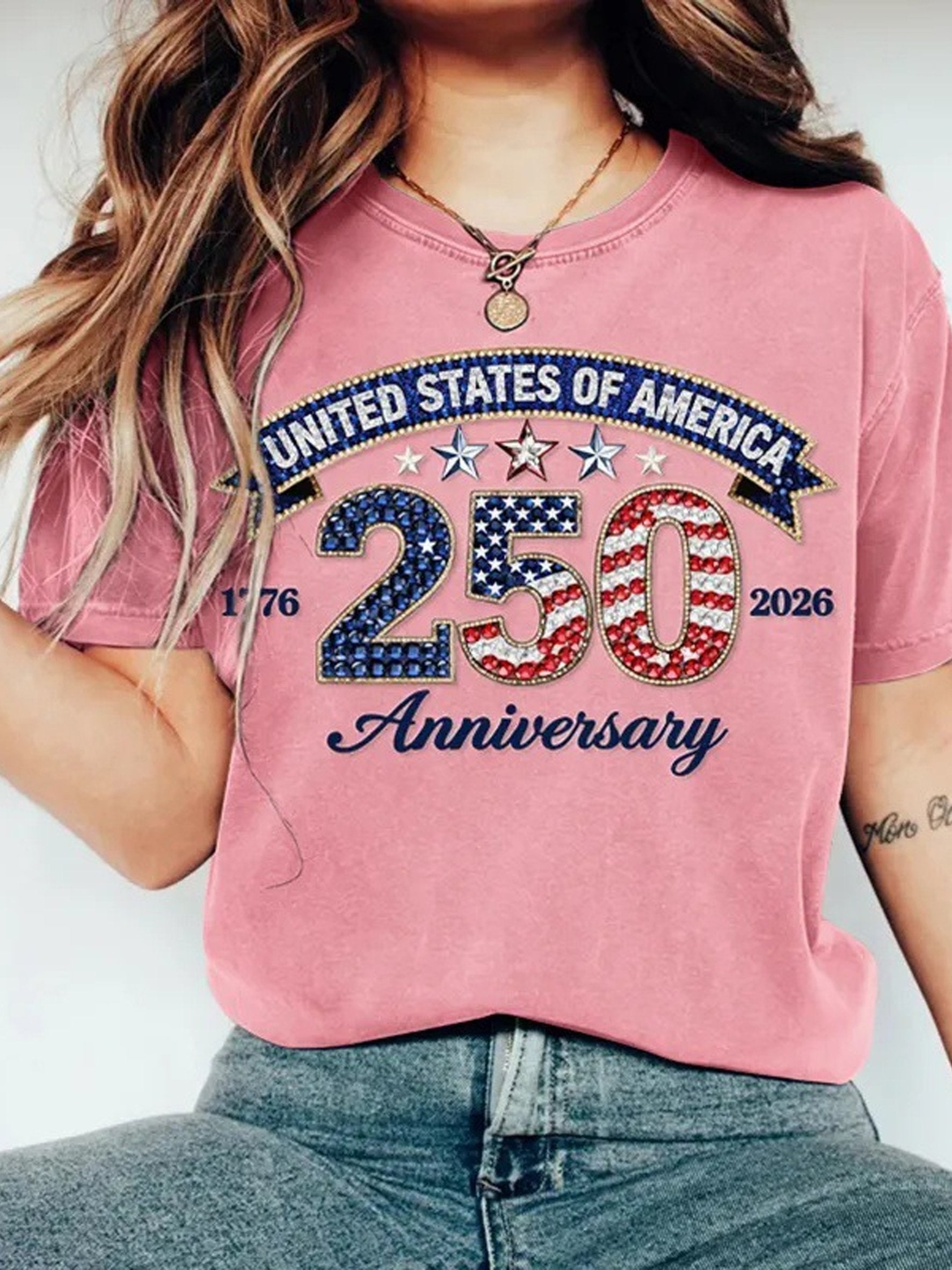 3D printing America Flag 250th Anniversary Vintage Crew Neck Short Sleeve T-Shirt