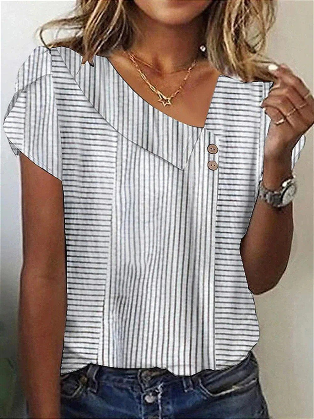 Women's Short Sleeve T-shirt Summer Green Plain Buckle Asymmetrical Daily Going Out Casual Top