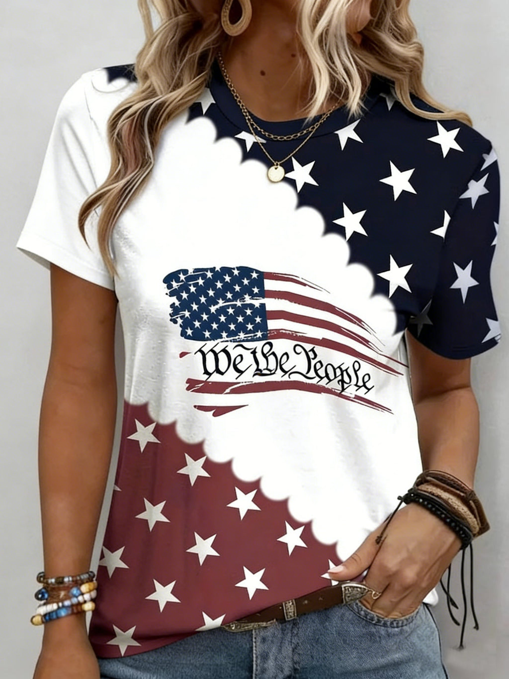 3D Printing Crew Neck Short Sleeve Independance Day Loose Going Out Casual T-Shirt