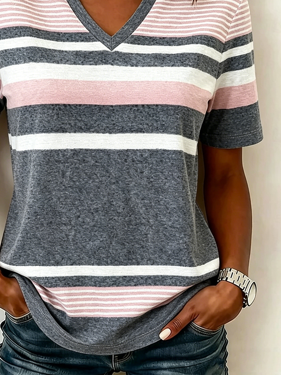 Jersey Loose Casual V Neck T-Shirt