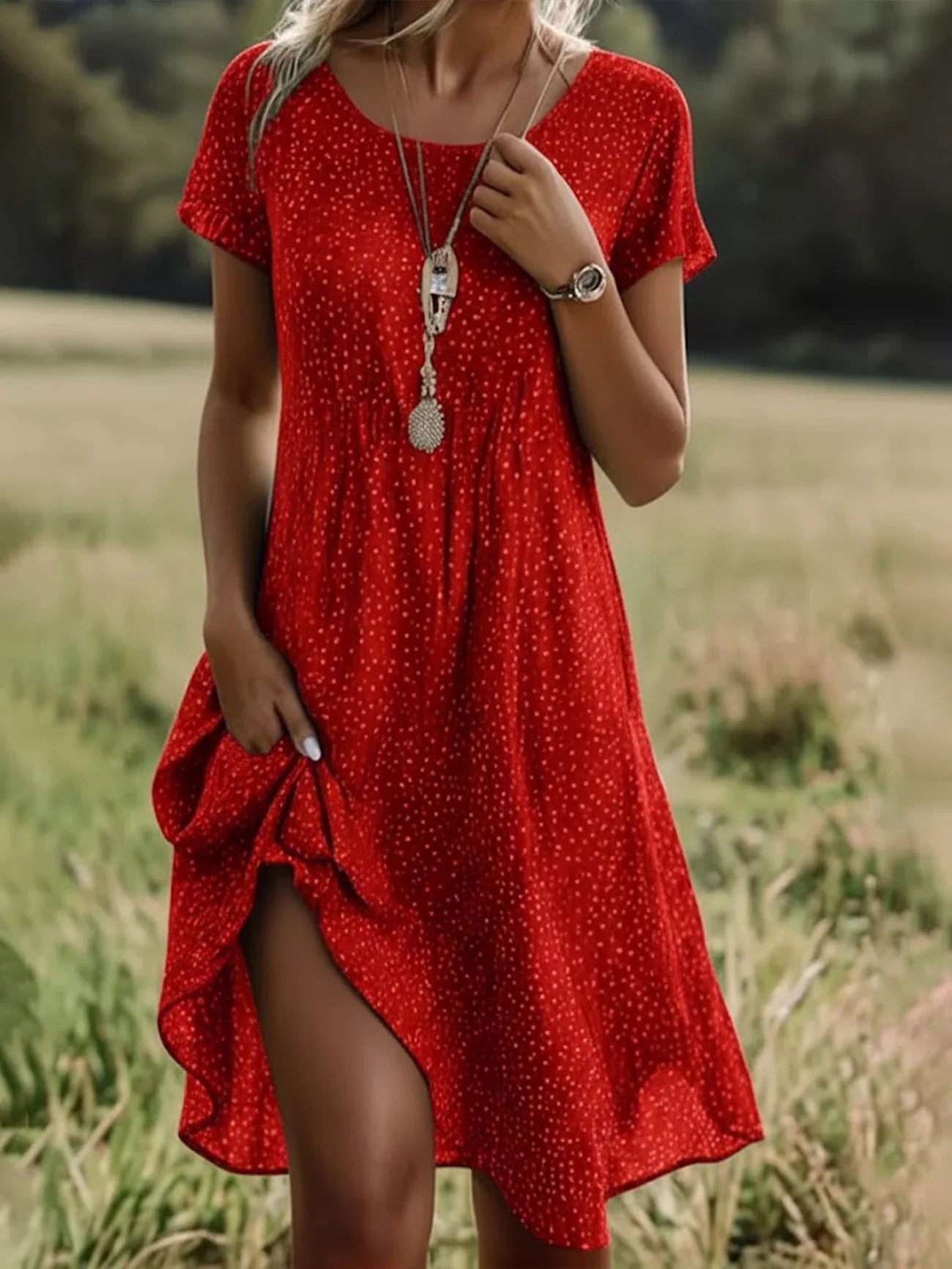 Women's Polka Dot Spring Print Round Neck Short Sleeve Dress