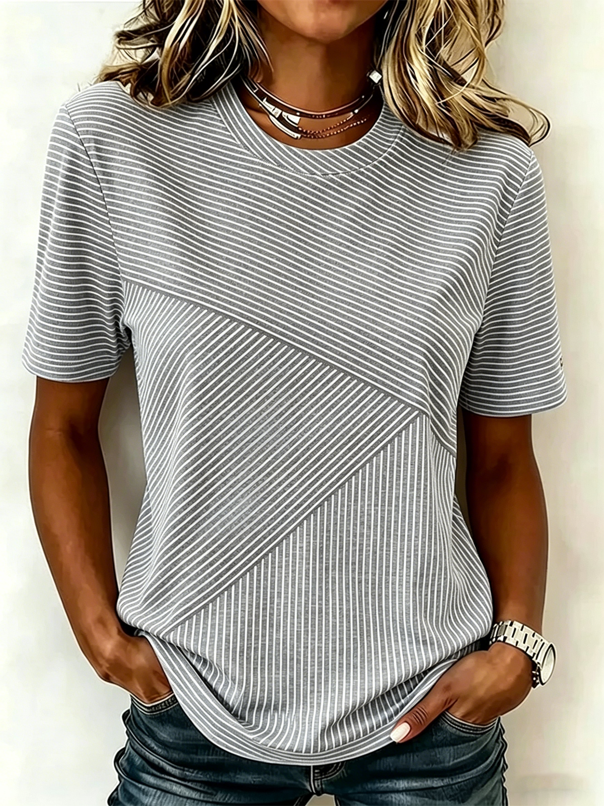 Regular Fit Striped Casual Cotton T-Shirt