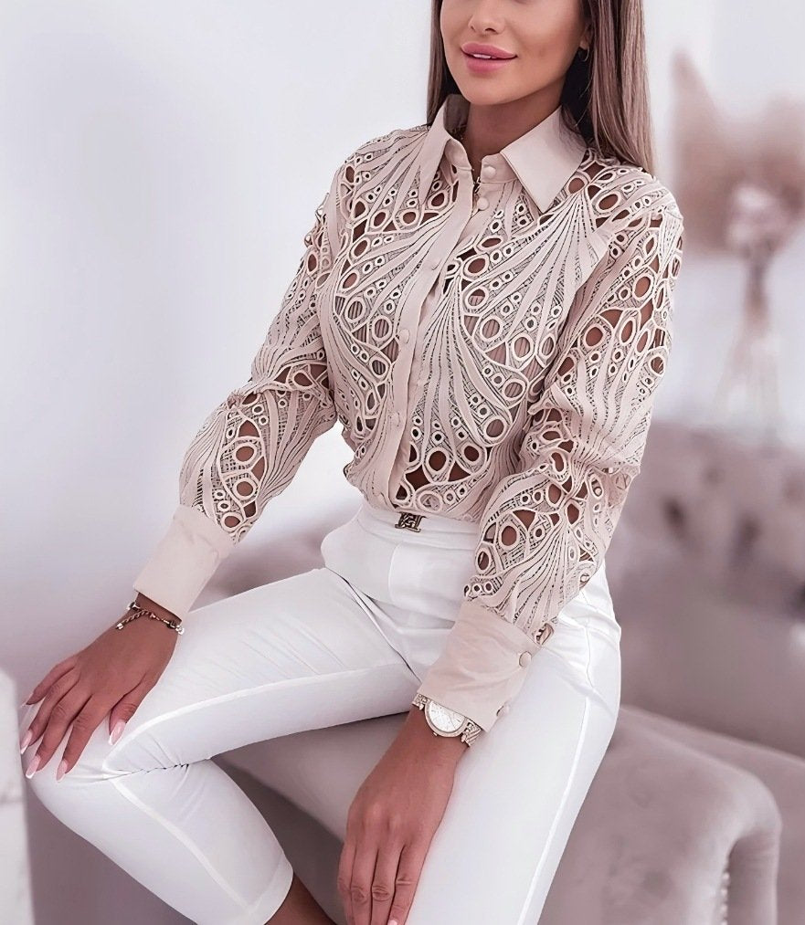 Plain Loose Elegant Shawl Collar Shirt
