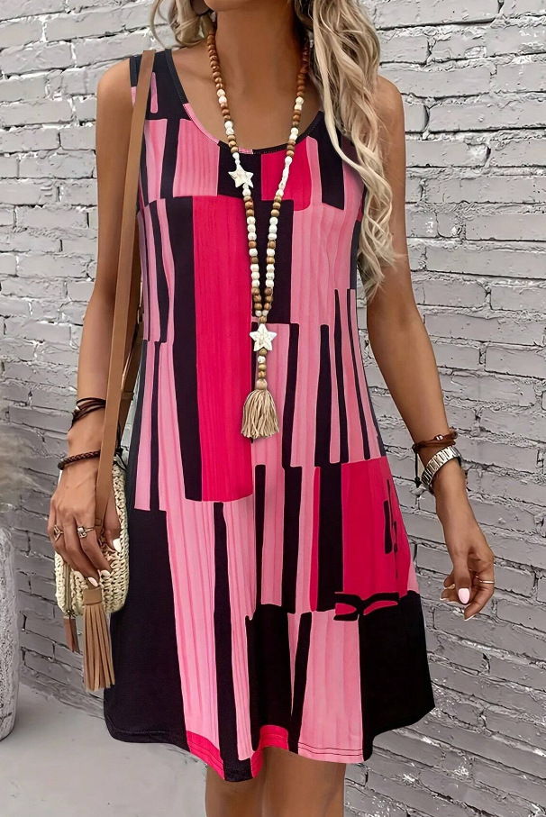 Abstract Print Crew Neck Sleeveless Going Out Casual Dress