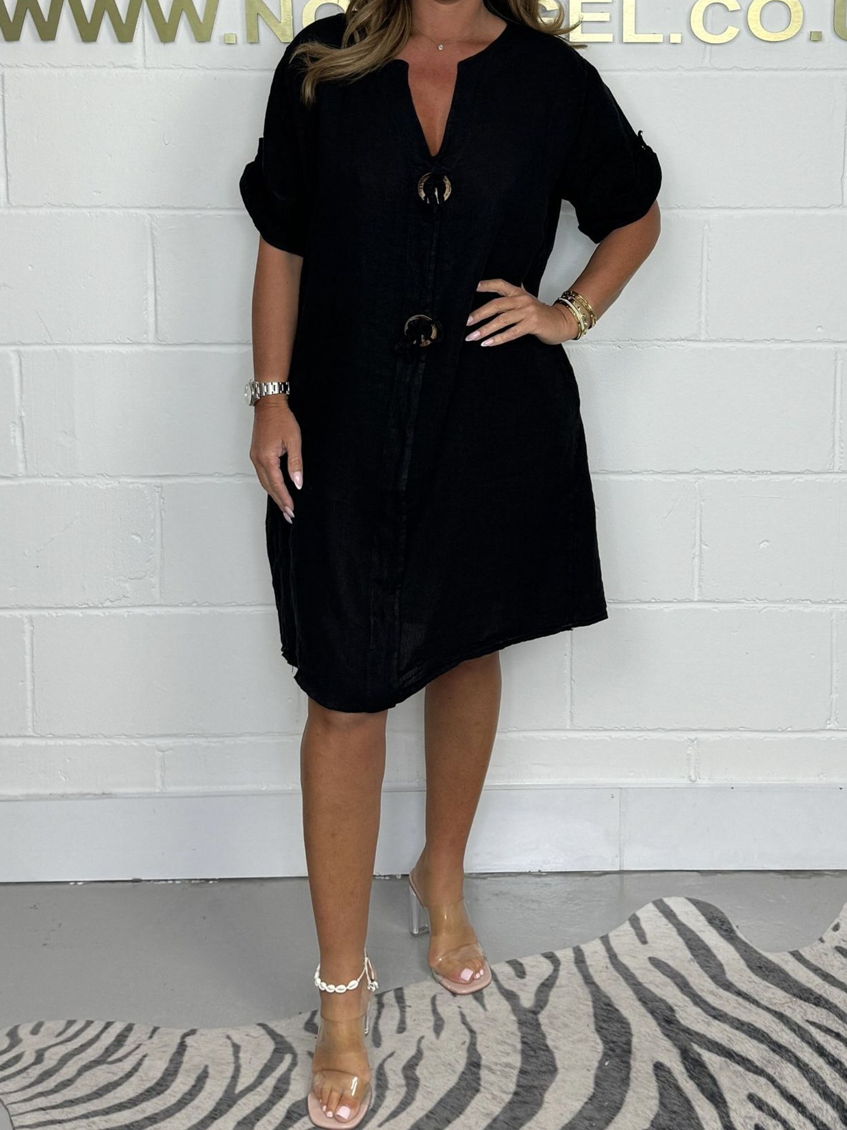 Casual Plain V Neck Midi Dress