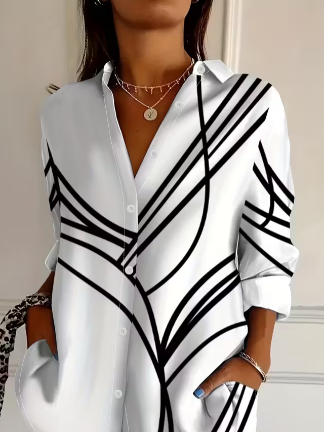 Women's Long Sleeve Shirt Spring/Fall White Abstract Buckle Shirt Collar Regular Sleeve Daily Going Out Casual Top