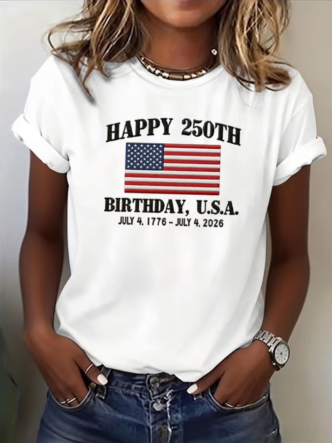 Women's Short Sleeve T-shirt Summer Blue Independence Day (Flag) Printing Jersey Crew Neck Daily Going Out Casual Top