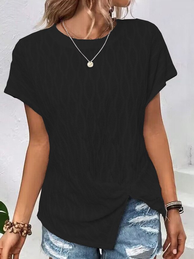 Women's Short Sleeve T-Shirt Spring/Autumn White Solid Round Neck Bat Sleeve Daily Outing Casual Tops
